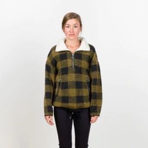 Isabel Marant Etoile Gilas Wool Plaid Pullover Olive Black Jacket Size 40